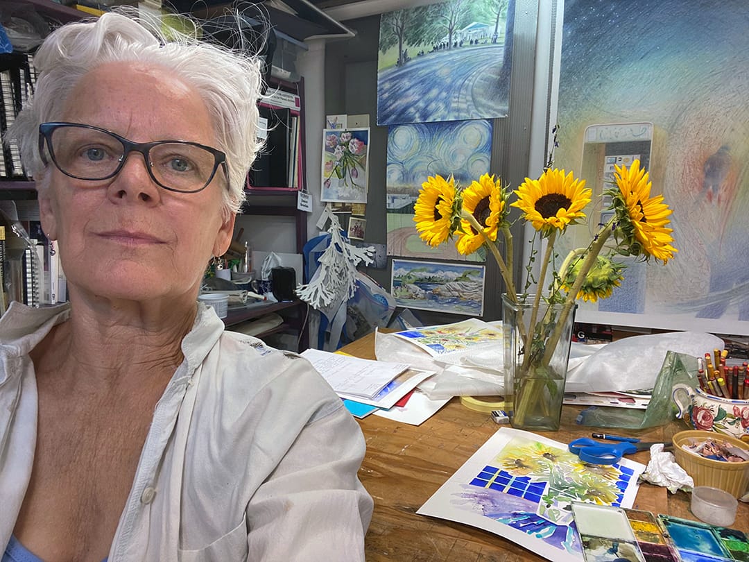 Jane sitting in her studio 2026